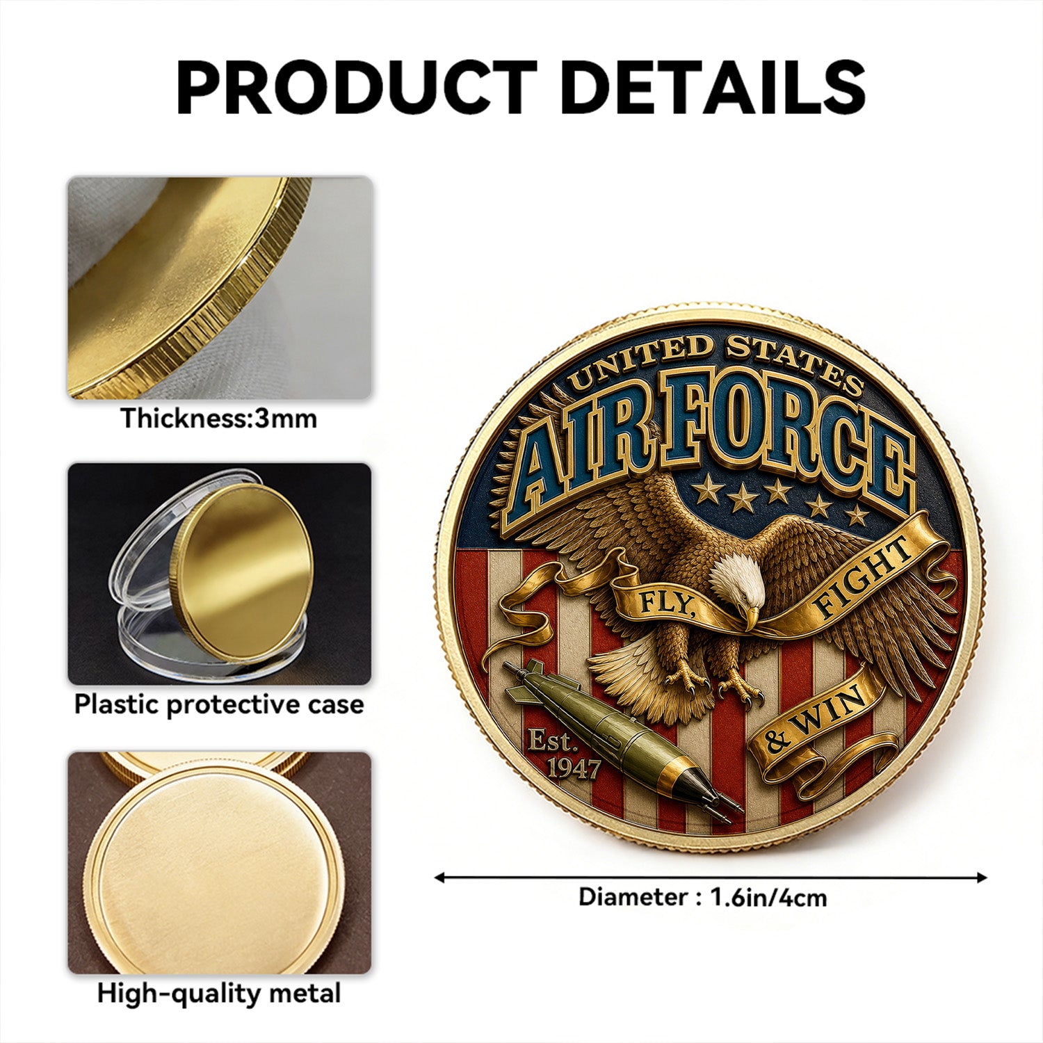 Personalized USAF Enlisted Rank 3D Challenge Coin Gift