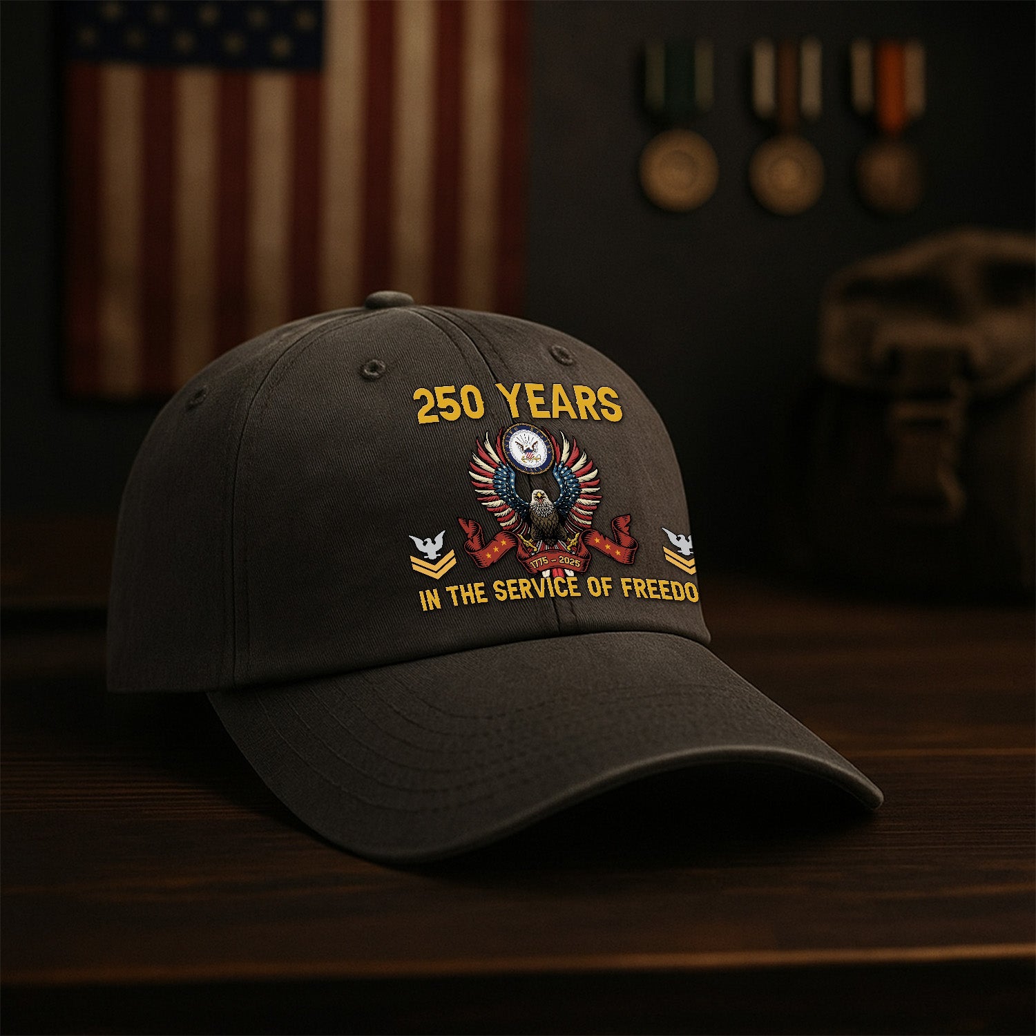 Custom Ranks US Navy Premium Washed Denim Cap DC024