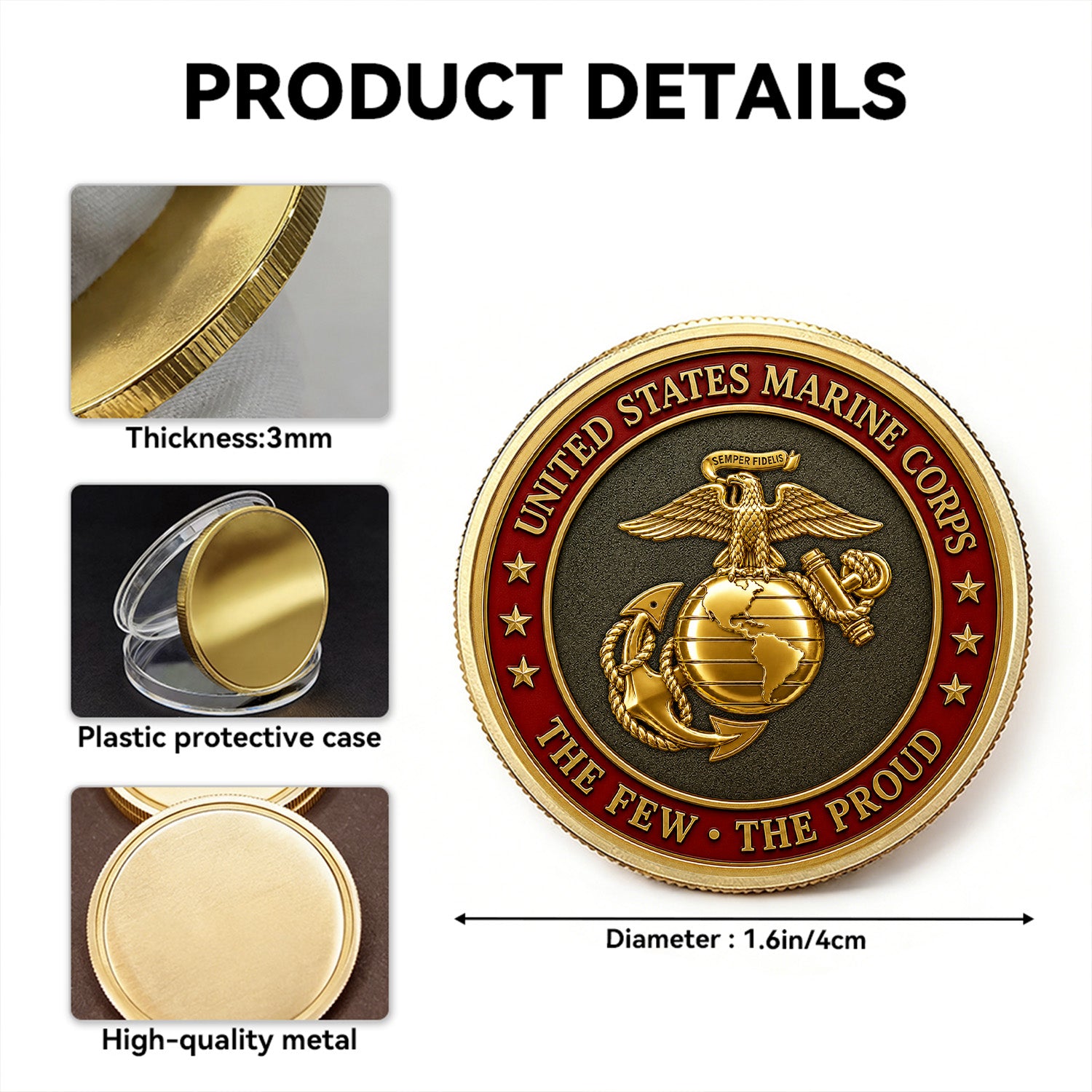 Marine Corps Officer Rank Personalized 3D Challenge Coin