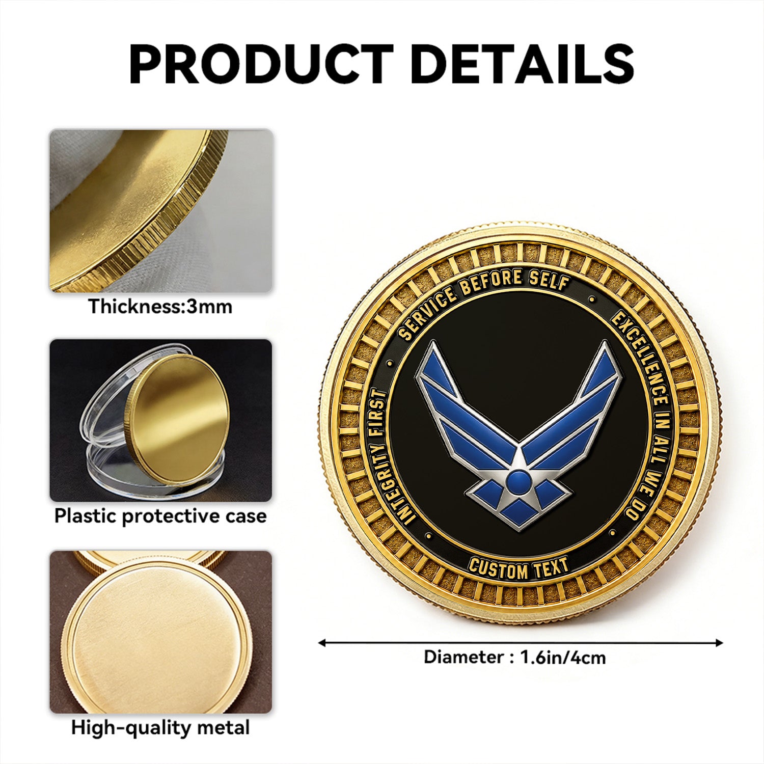 Custom Air Force Service Rank 3D Challenge Coin Tribute