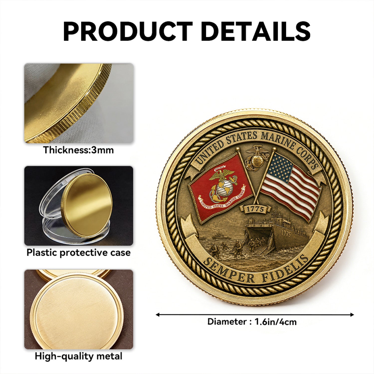 Personalized Marine Corps Insignia Rank 3D Challenge Coin
