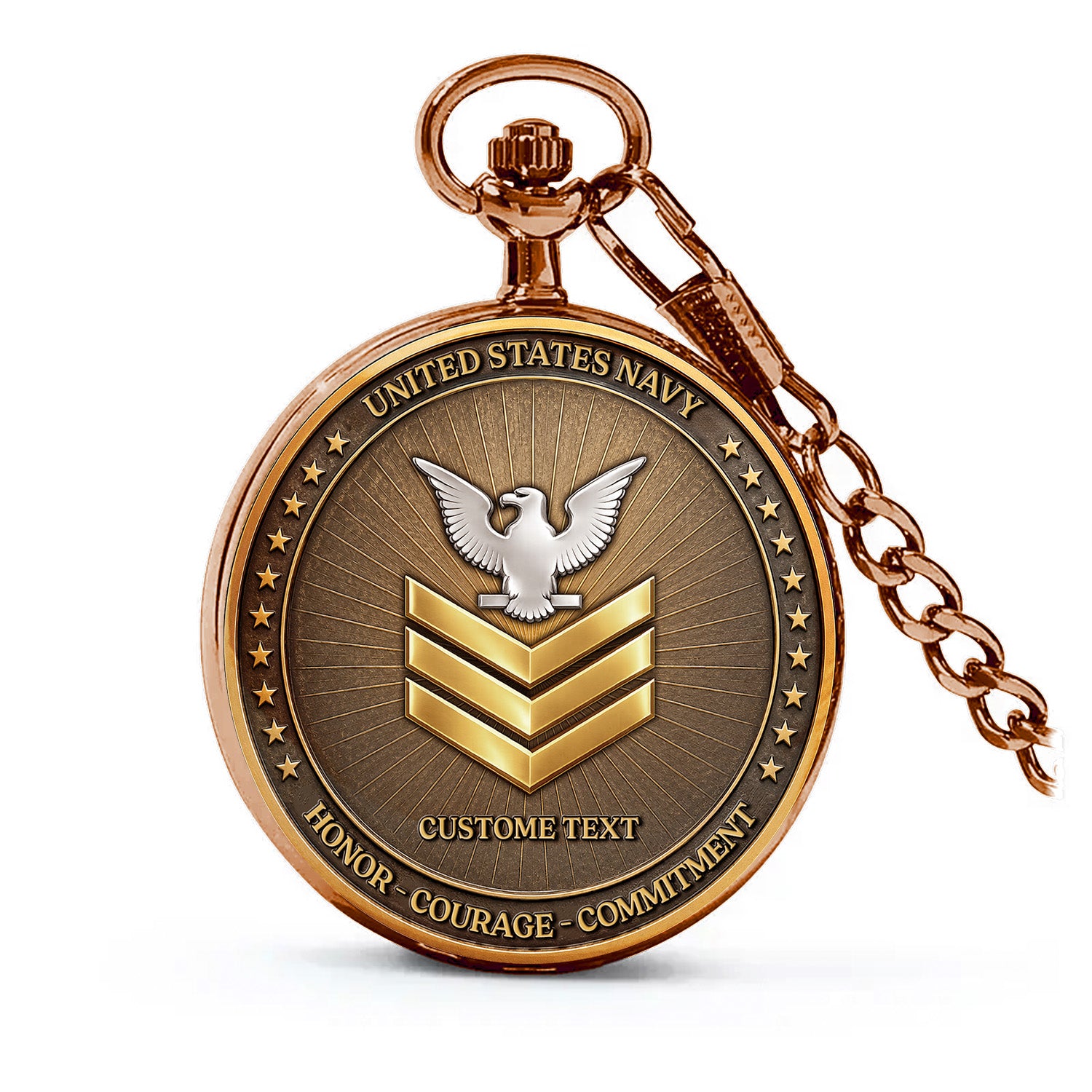 US Navy 250th Anniversary Pocket Watch Personalized Rank and Text