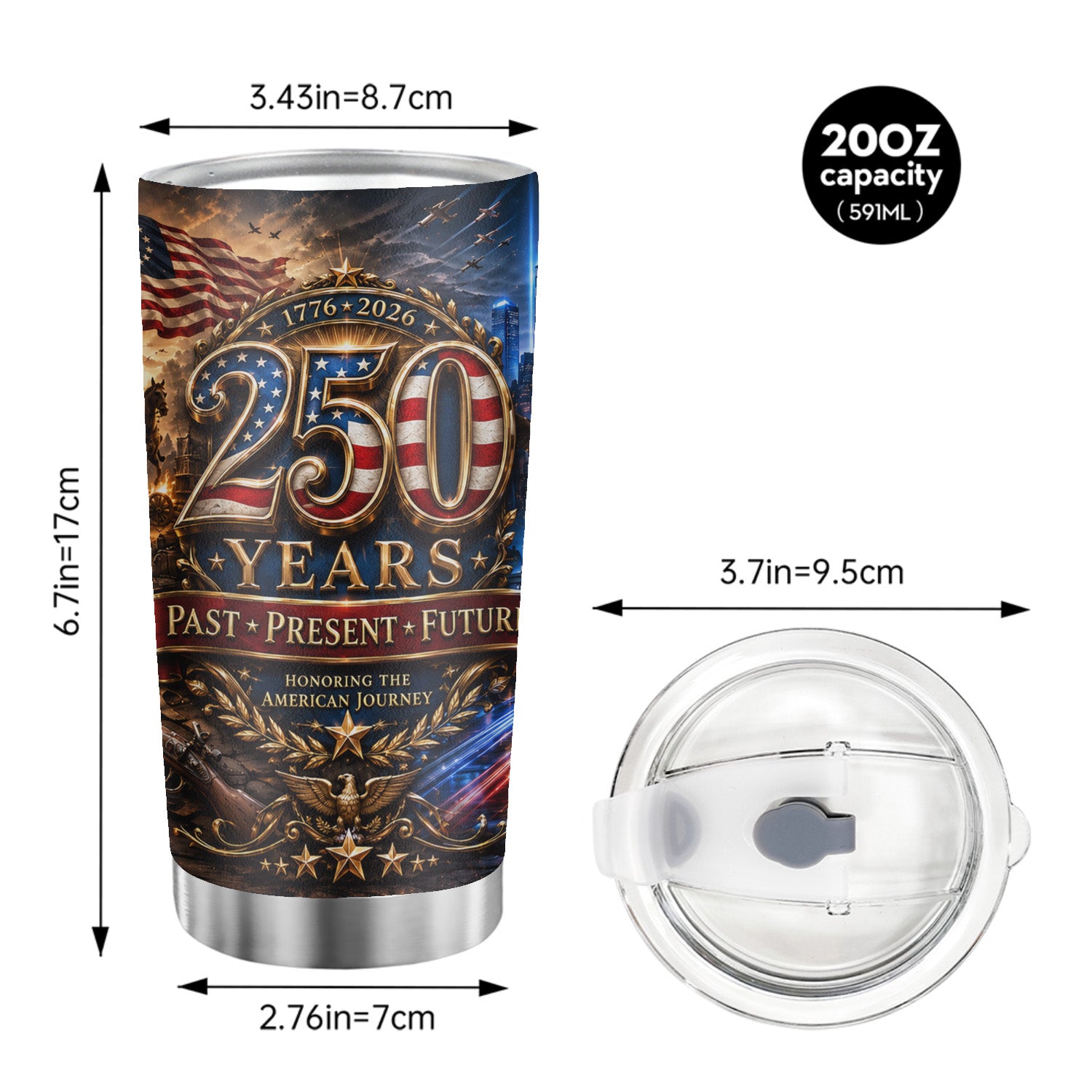USA 250th Anniversary Tumbler 20oz Freedom Keepsake