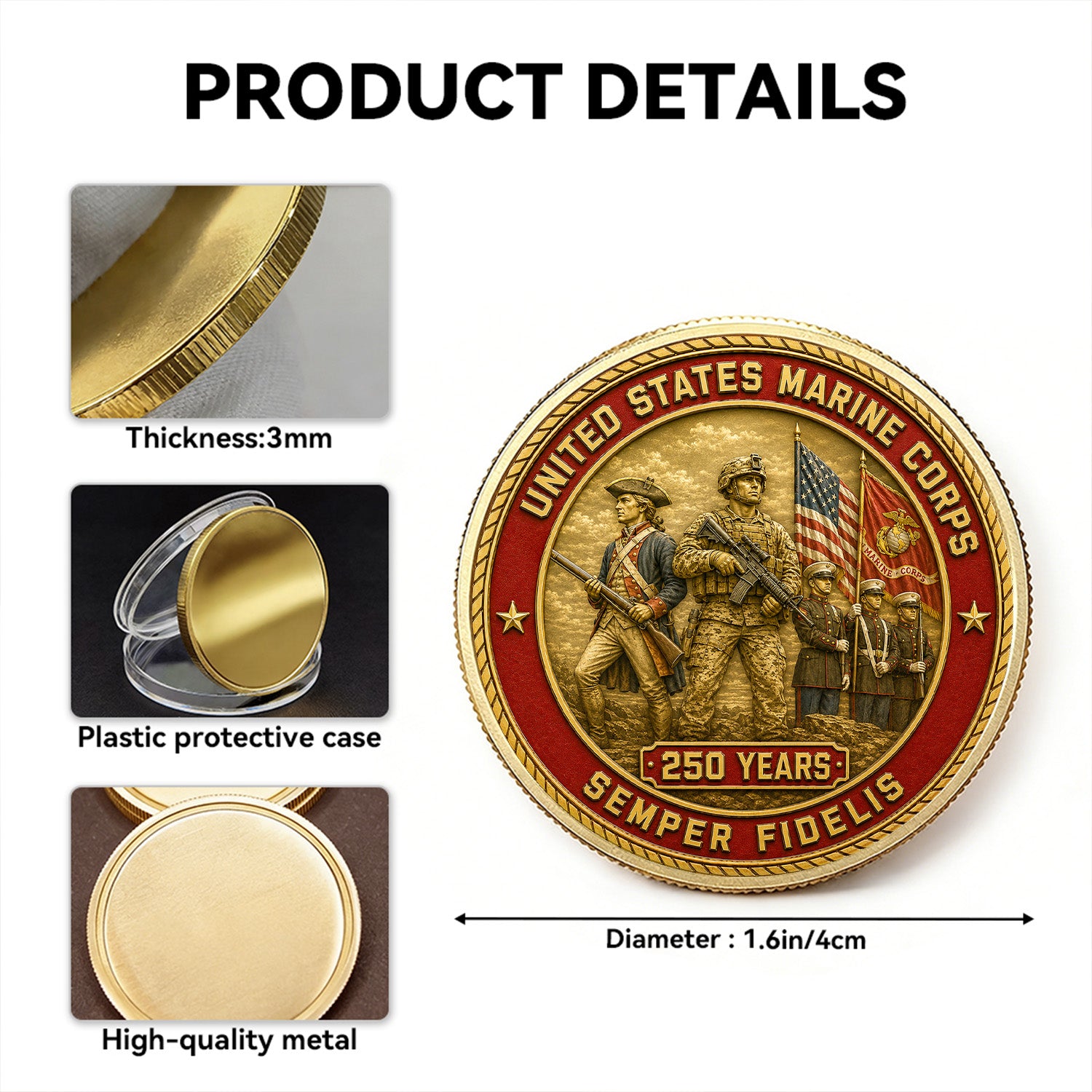 Custom USMC Veteran Photo Rank 3D Challenge Coin Gift
