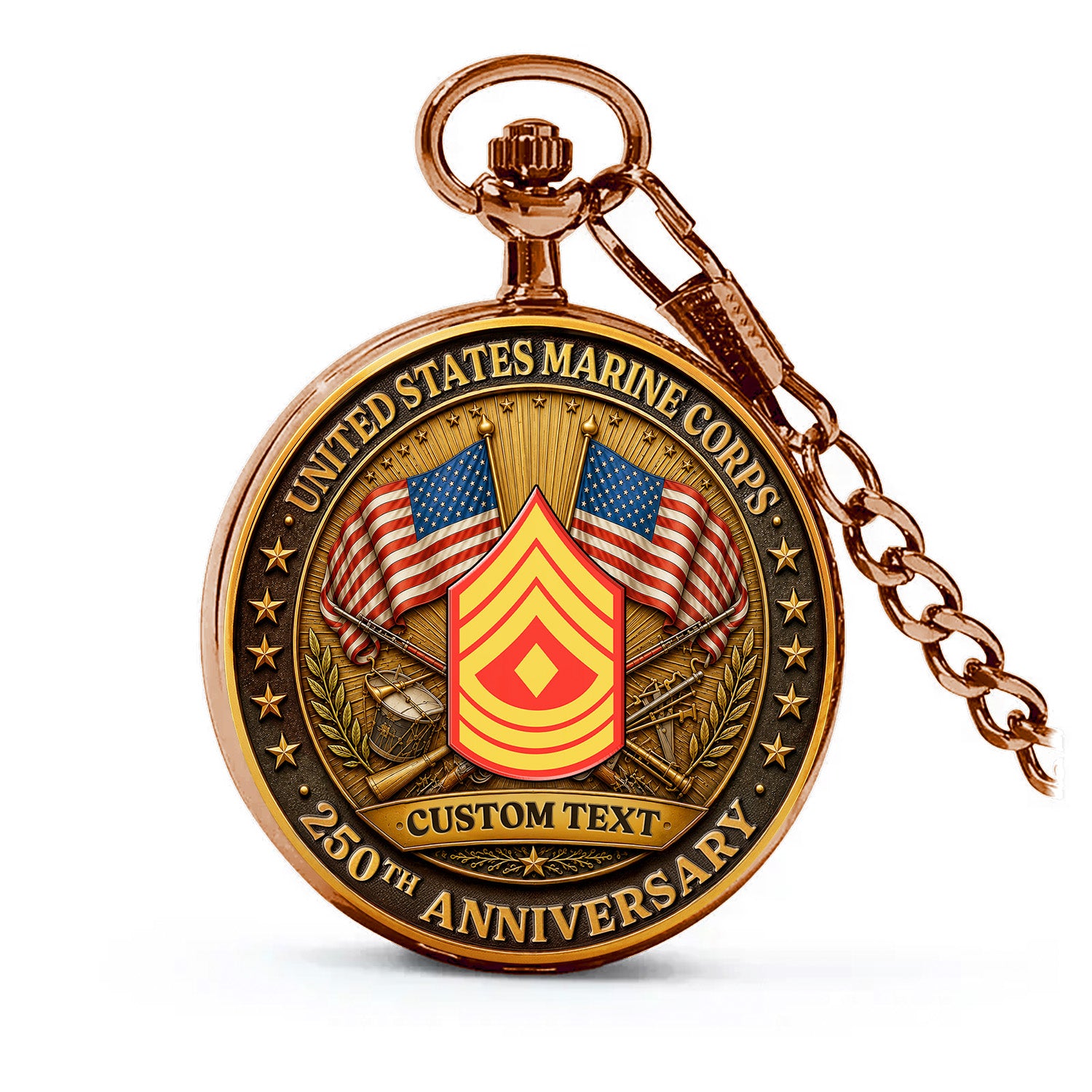 USMC Pocket Watch Personalized Text and Rank