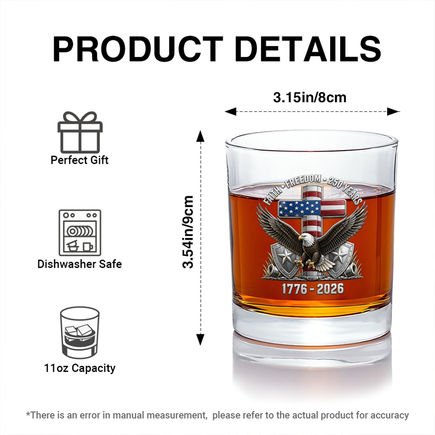 USA 250 Celebration Whiskey Glass Independence Gift