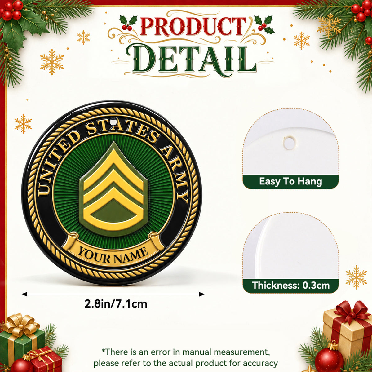 U.S. Navy 3D Ceramic Ornament Custom Rank Text Military Keepsake