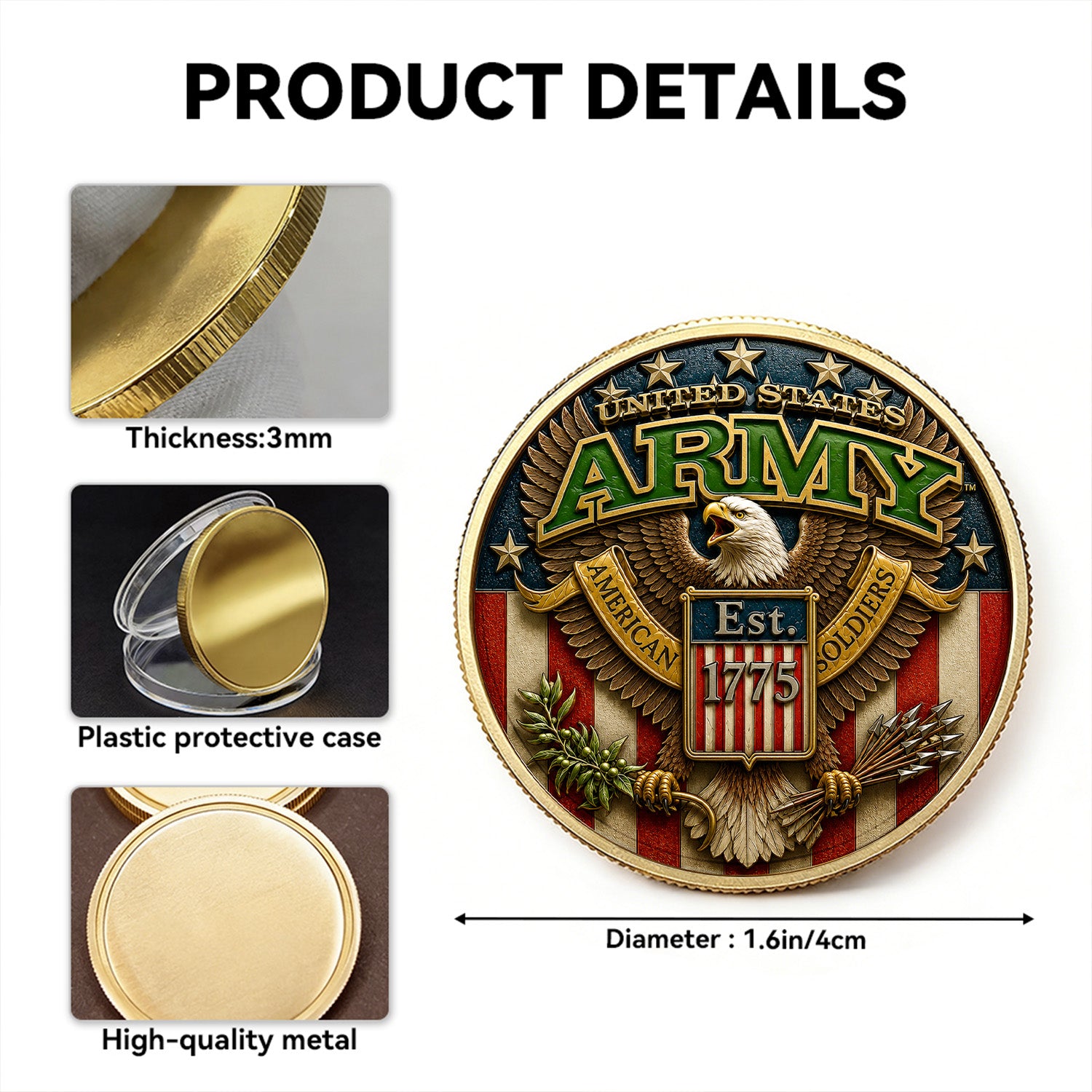 US Army Officer Rank Personalized 3D Challenge Coin