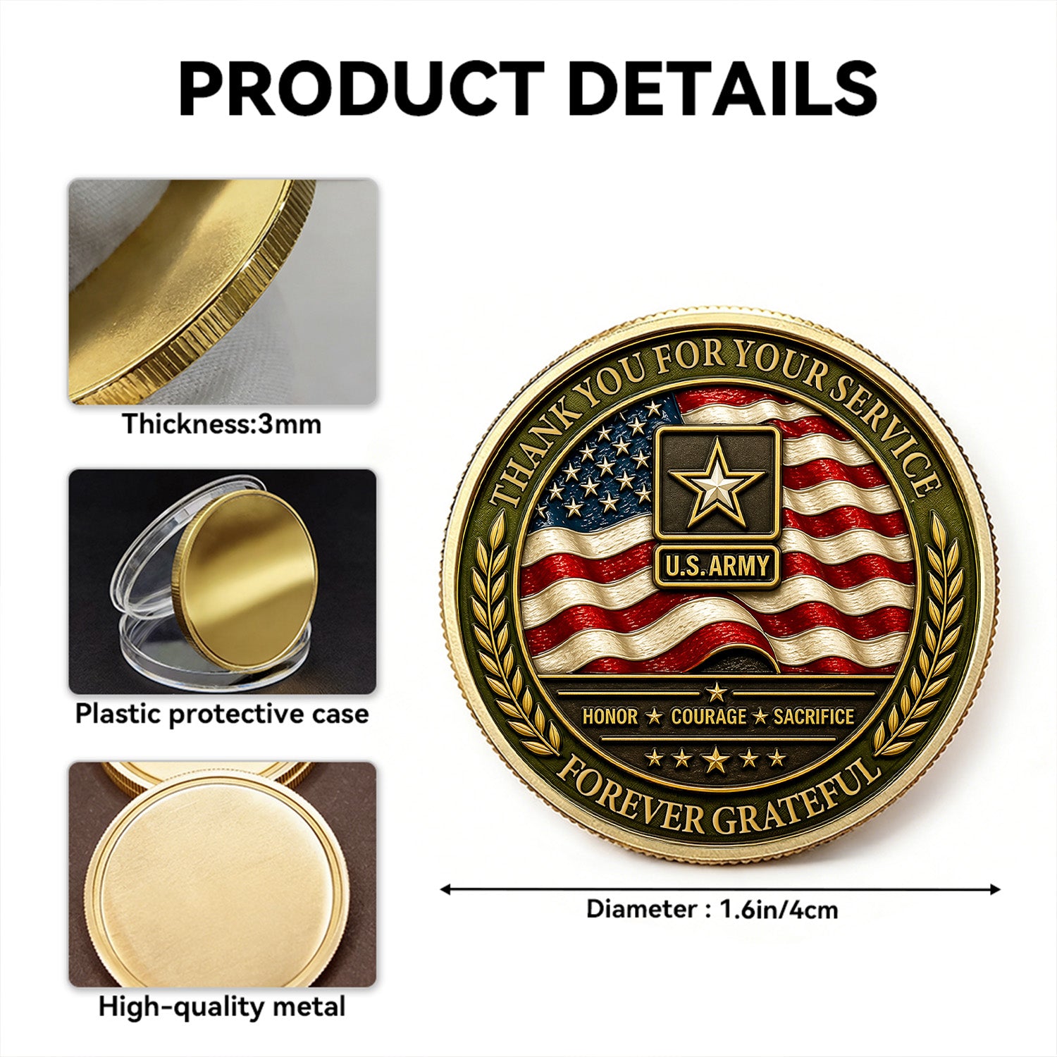 Personalized Army Coin Custom Photo Rank Name Gift