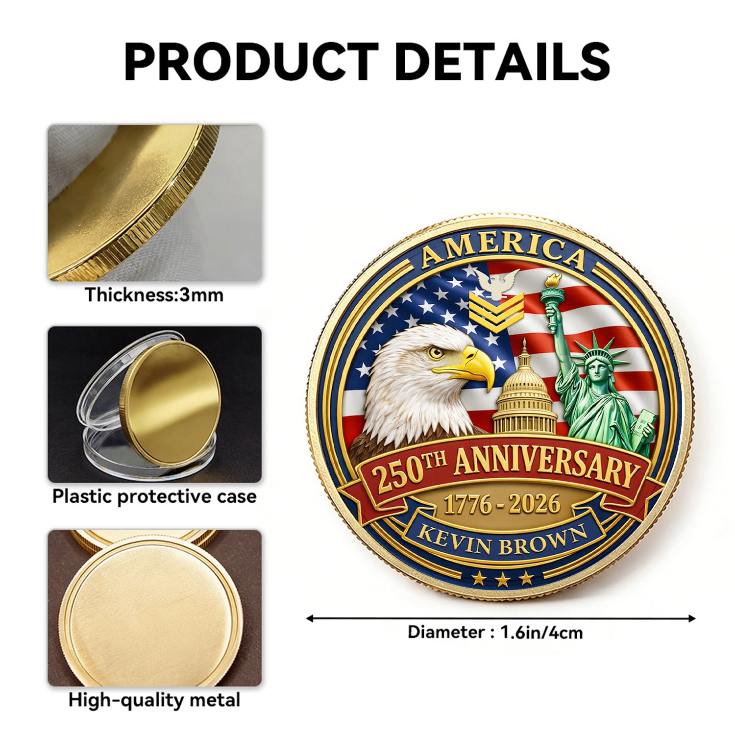 USA 250th Challenge Coin Custom Rank Name US Navy