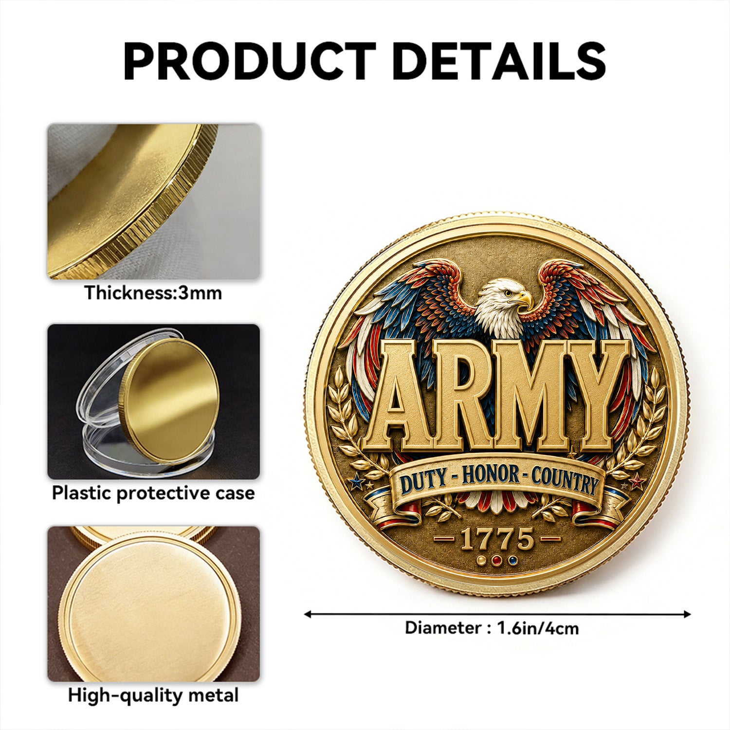 Custom Army Soldier Rank and Text 3D Challenge Coin