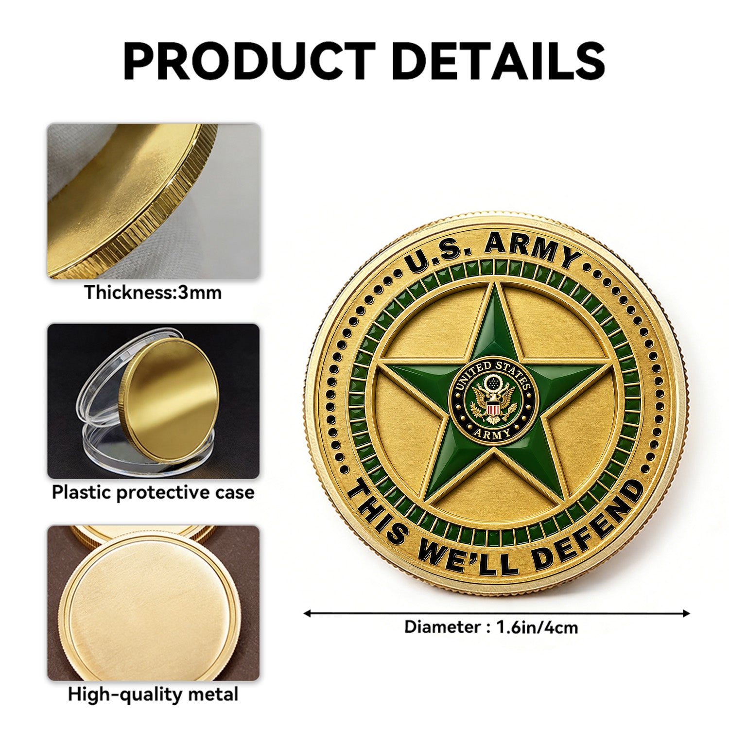 Army Rank Insignia Custom Name 3D Challenge Coin Gift