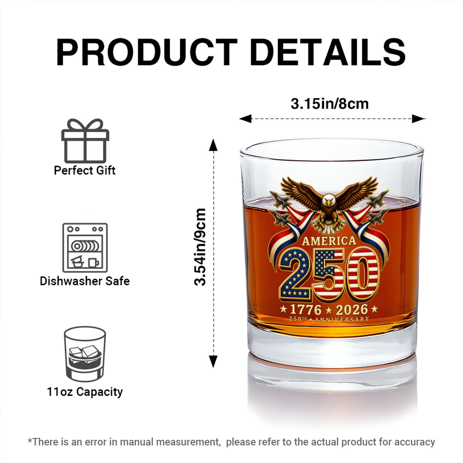 Semiquincentennial Whiskey Glass USA 250 Celebration Gift