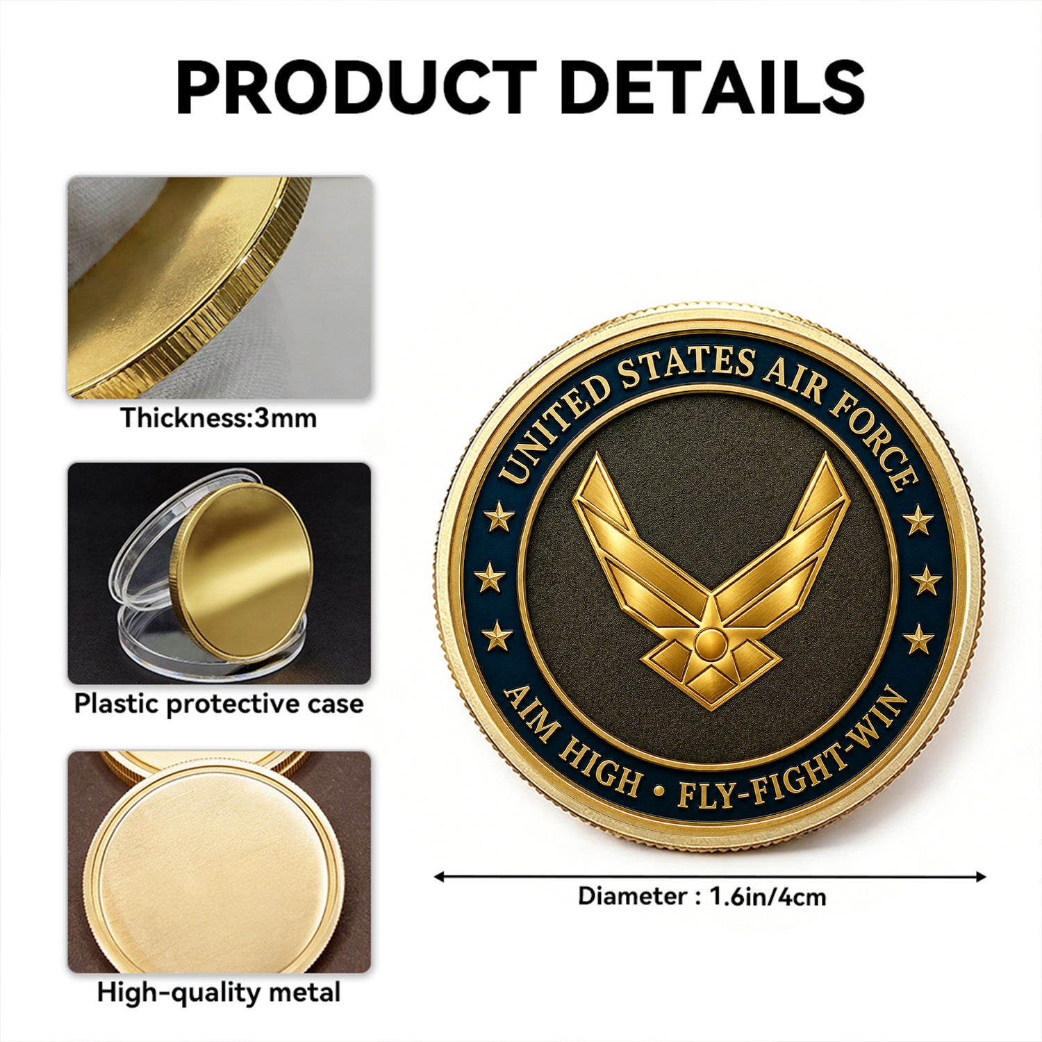 Personalized USAF Career Rank Text 3D Challenge Coin