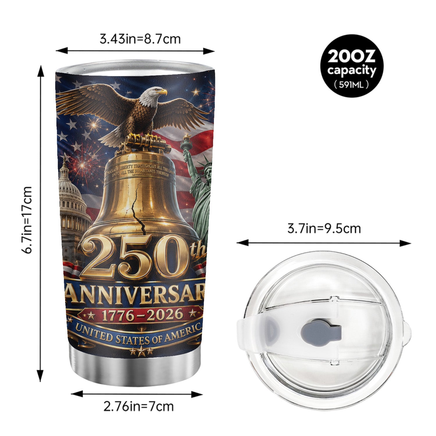 USA 250 Years of Liberty Tumbler 20oz Collector Gift