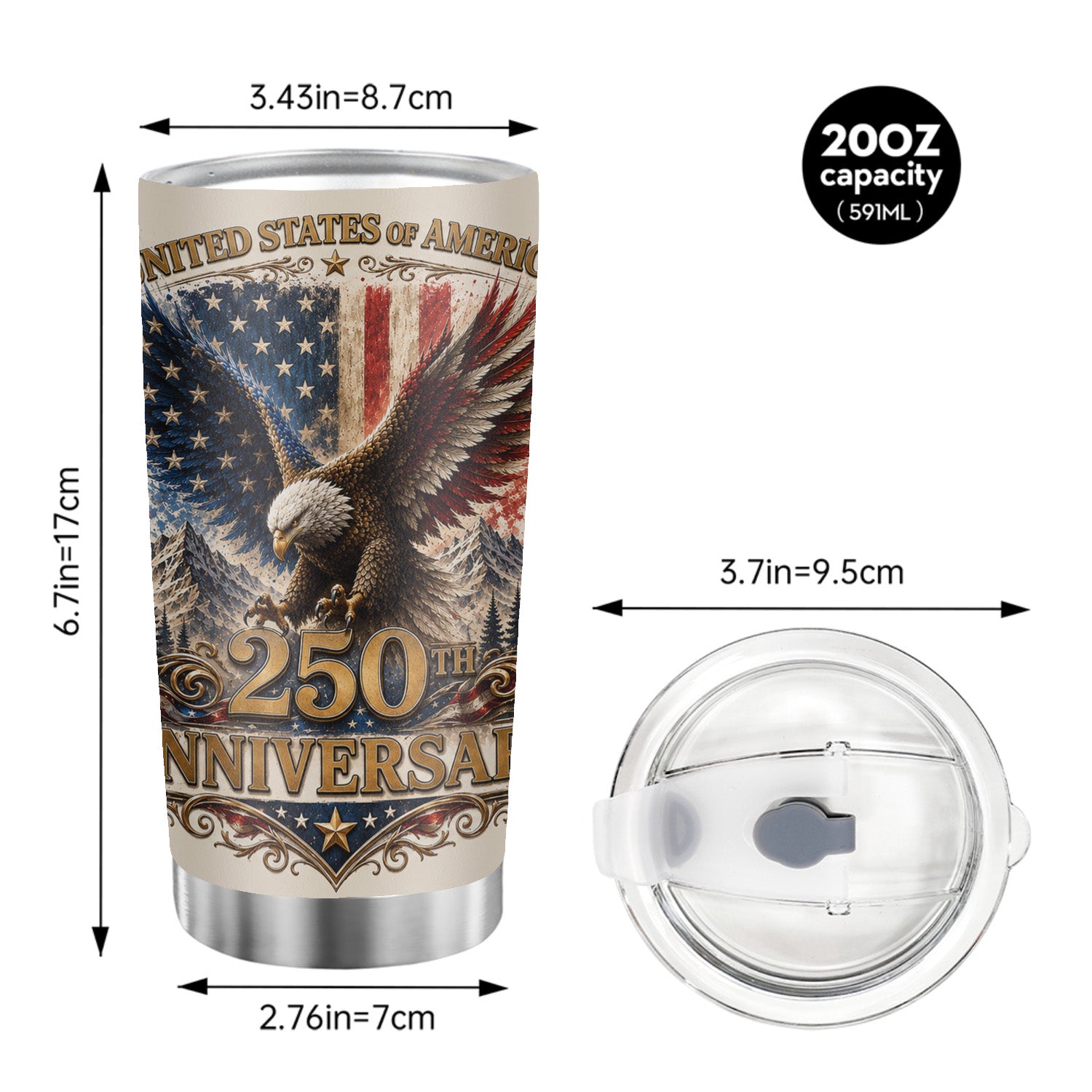 America 250 Freedom Tumbler 20oz Independence Gift