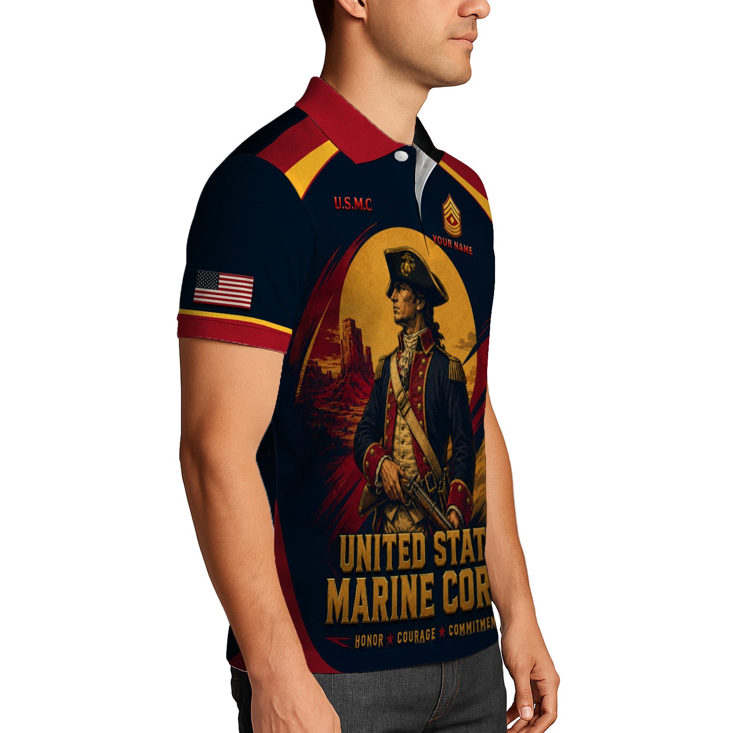 Custom USMC Veteran 3D Polo Shirt with Name and Rank