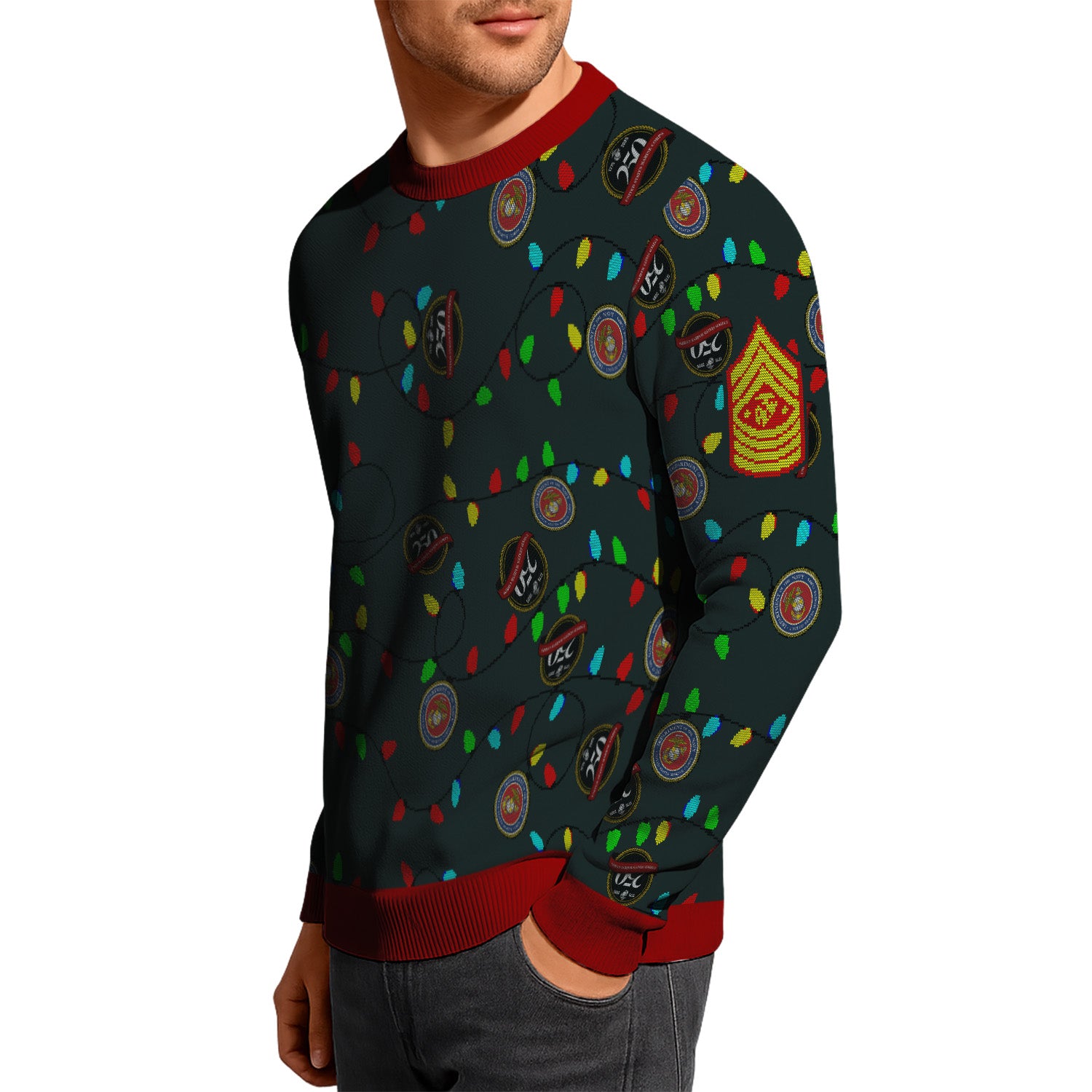 Custom Ranks USMC Ugly Christmas Sweater for Women Men KRUST07