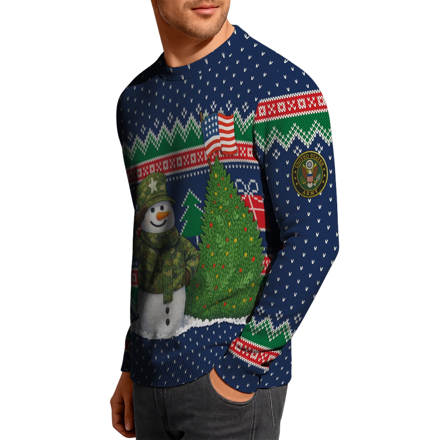 US Army Snowman Soldier Ugly Christmas Sweater