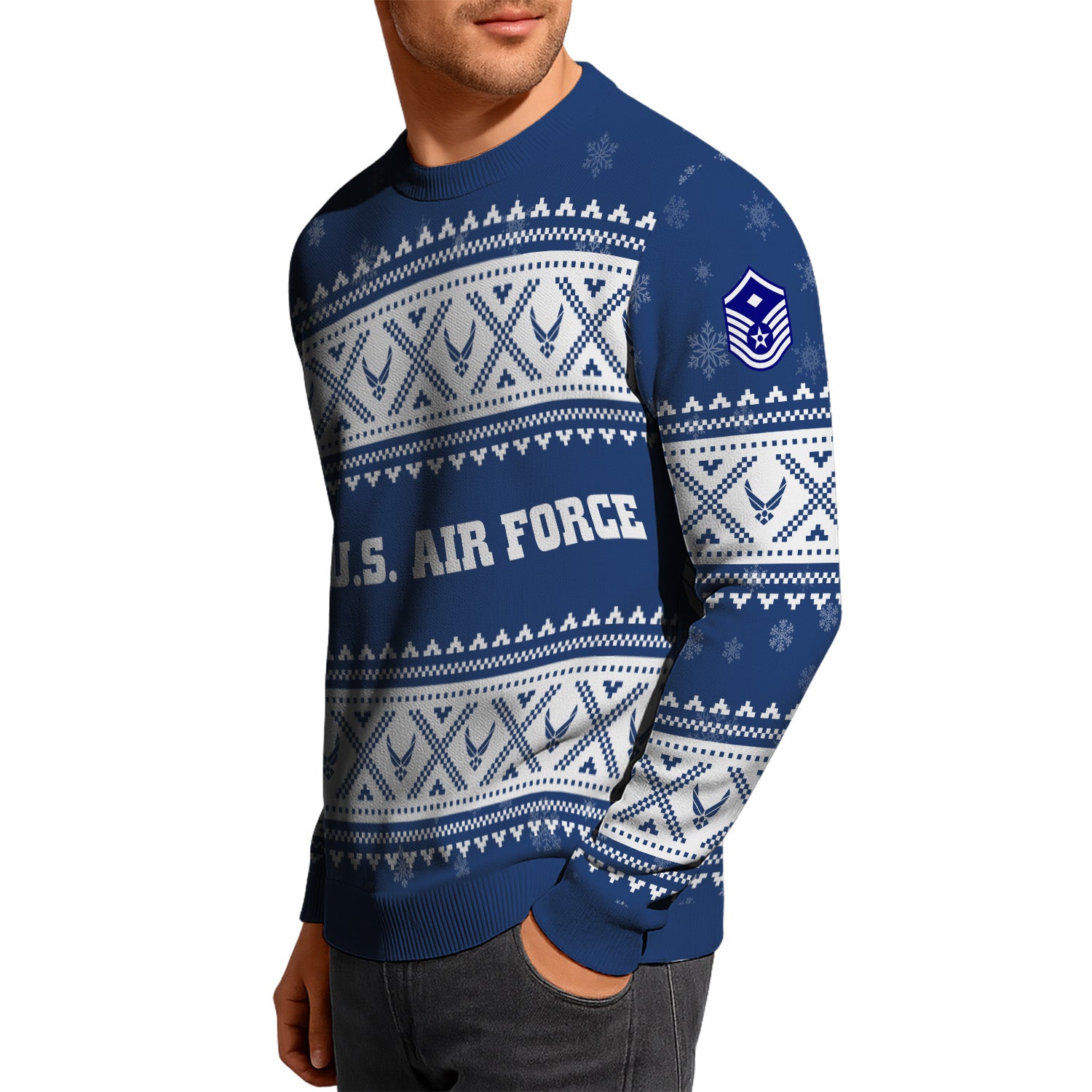 Custom Ranks US Air Force Ugly Christmas Sweater for Women Men KRUST05