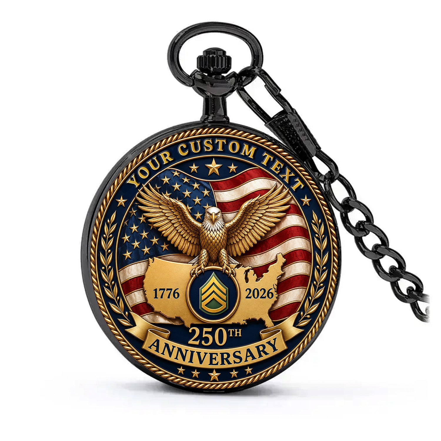 Army Rank Name Custom Pocket Watch USA 250th Anniversary