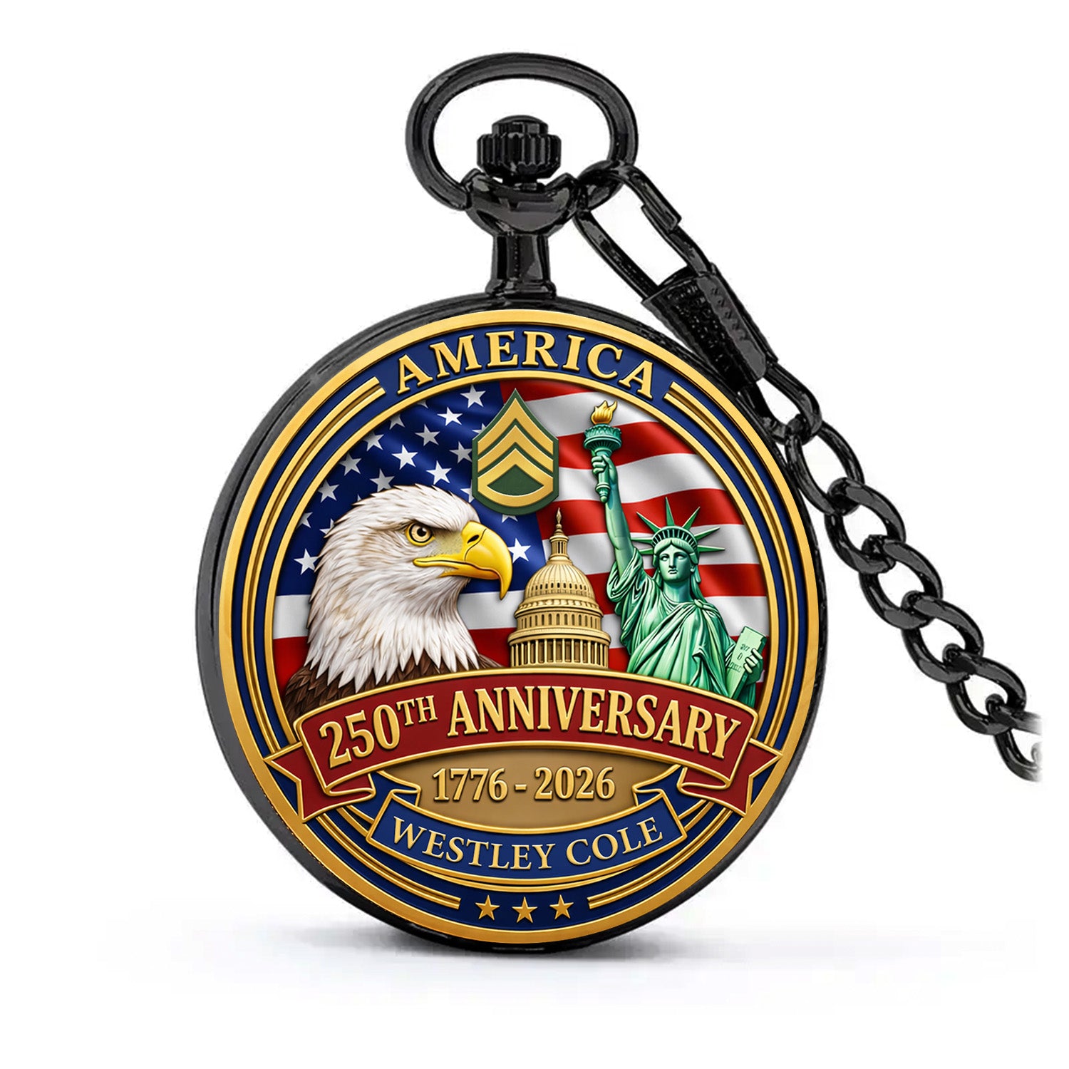 Personalized US Army Pocket Watch Custom Text Veteran Gift