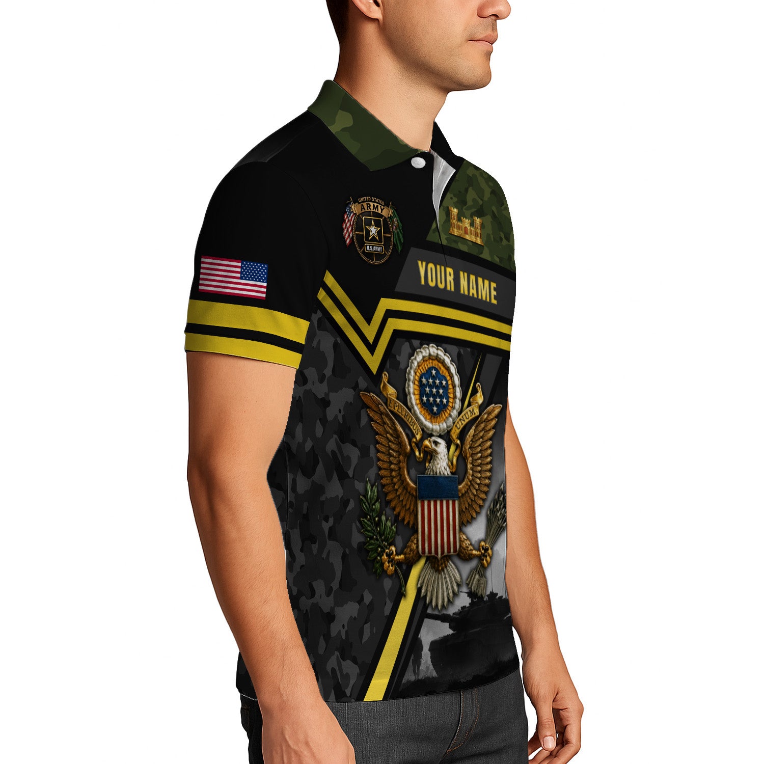 Custom Army Name and Rank 3D Polo Shirt for Veterans