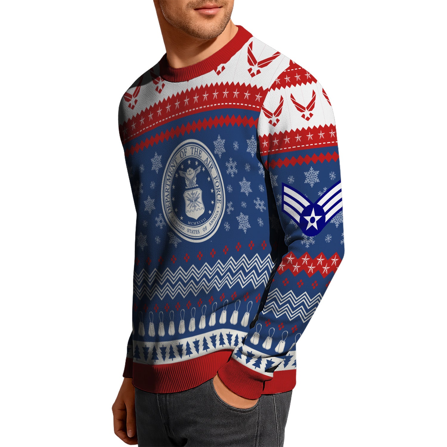 Custom Ranks US Air Force Ugly Christmas Sweater for Women Men KRUST04