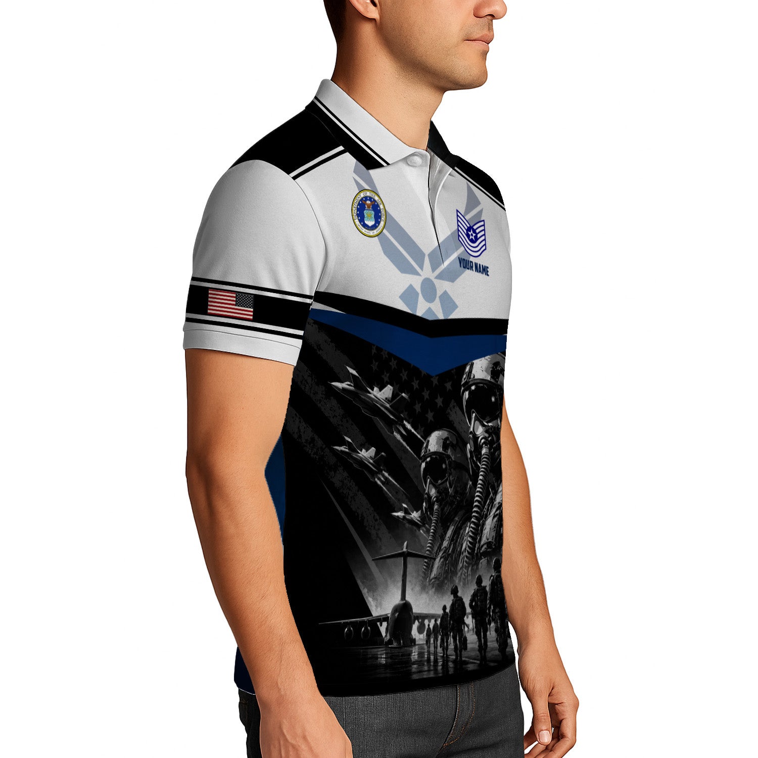 Personalized US Air Force Rank 3D All-Over Print Polo Shirt Gift