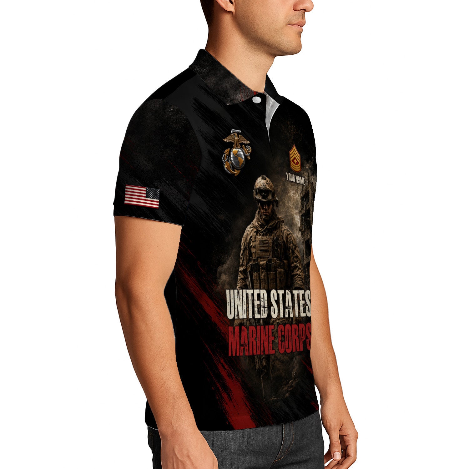 US Marine Corps Personalized Military Rank All Over Print Polo Shirt