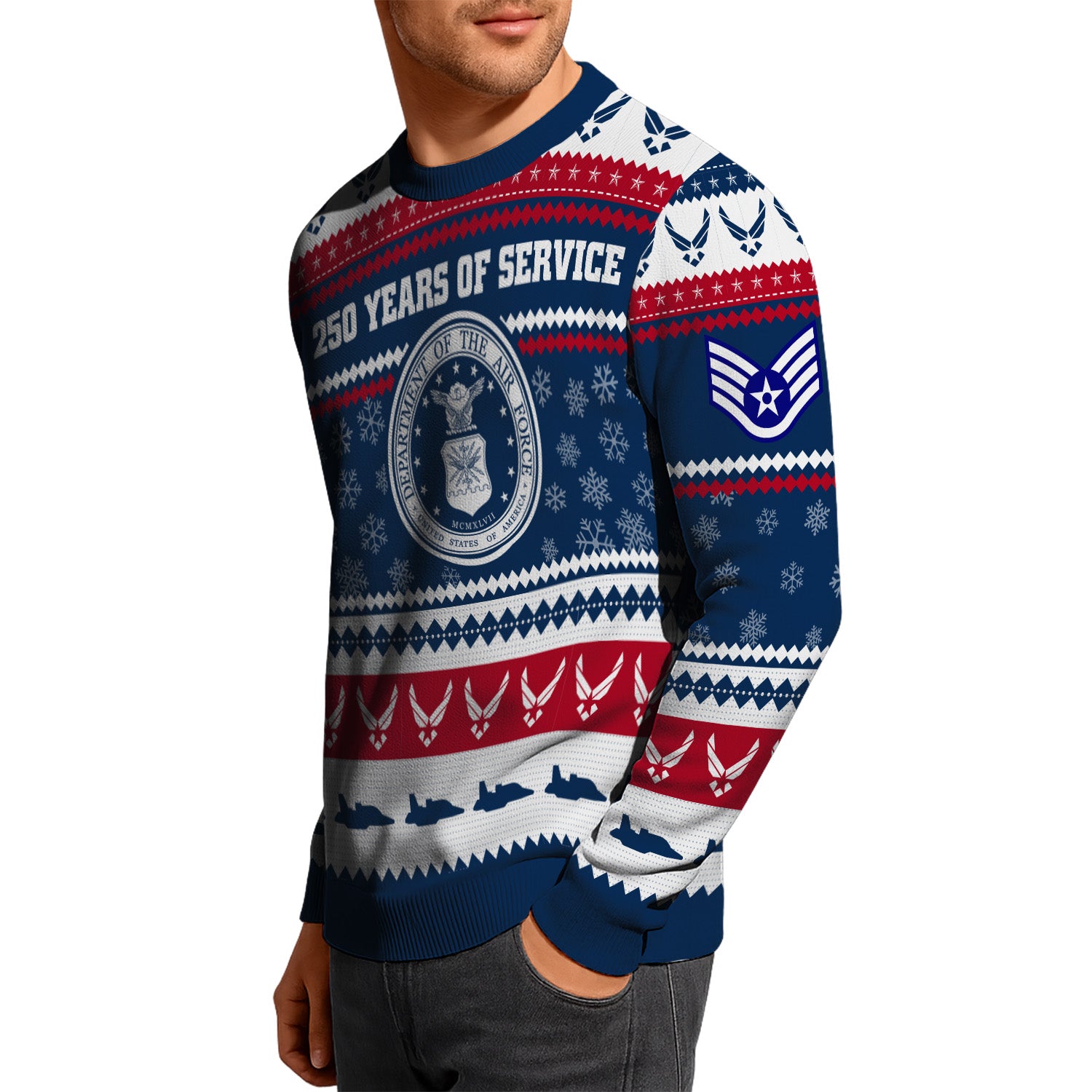 Custom Ranks US Air Force Ugly Christmas Sweater for Women Men KRUST03