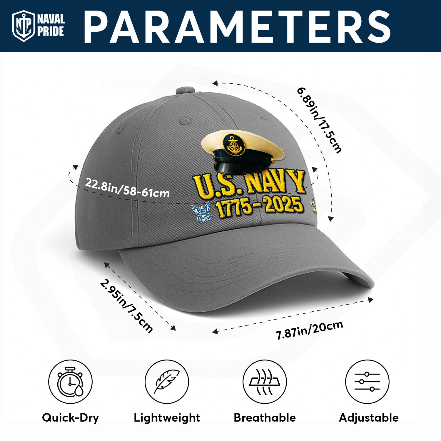 Custom Ranks US Navy Premium Washed Denim Cap DC019