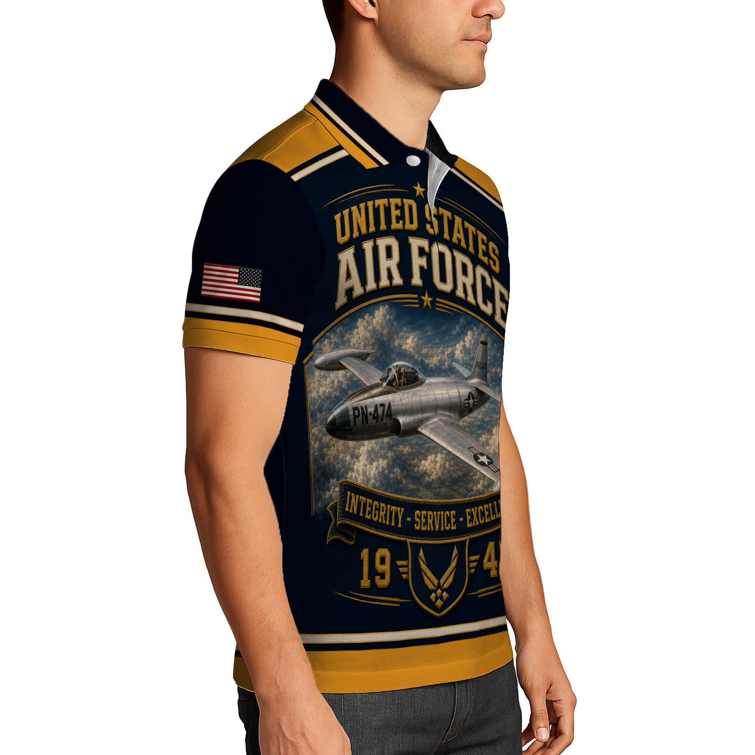 Custom USAF Name Rank 3D Polo Shirt for Veterans