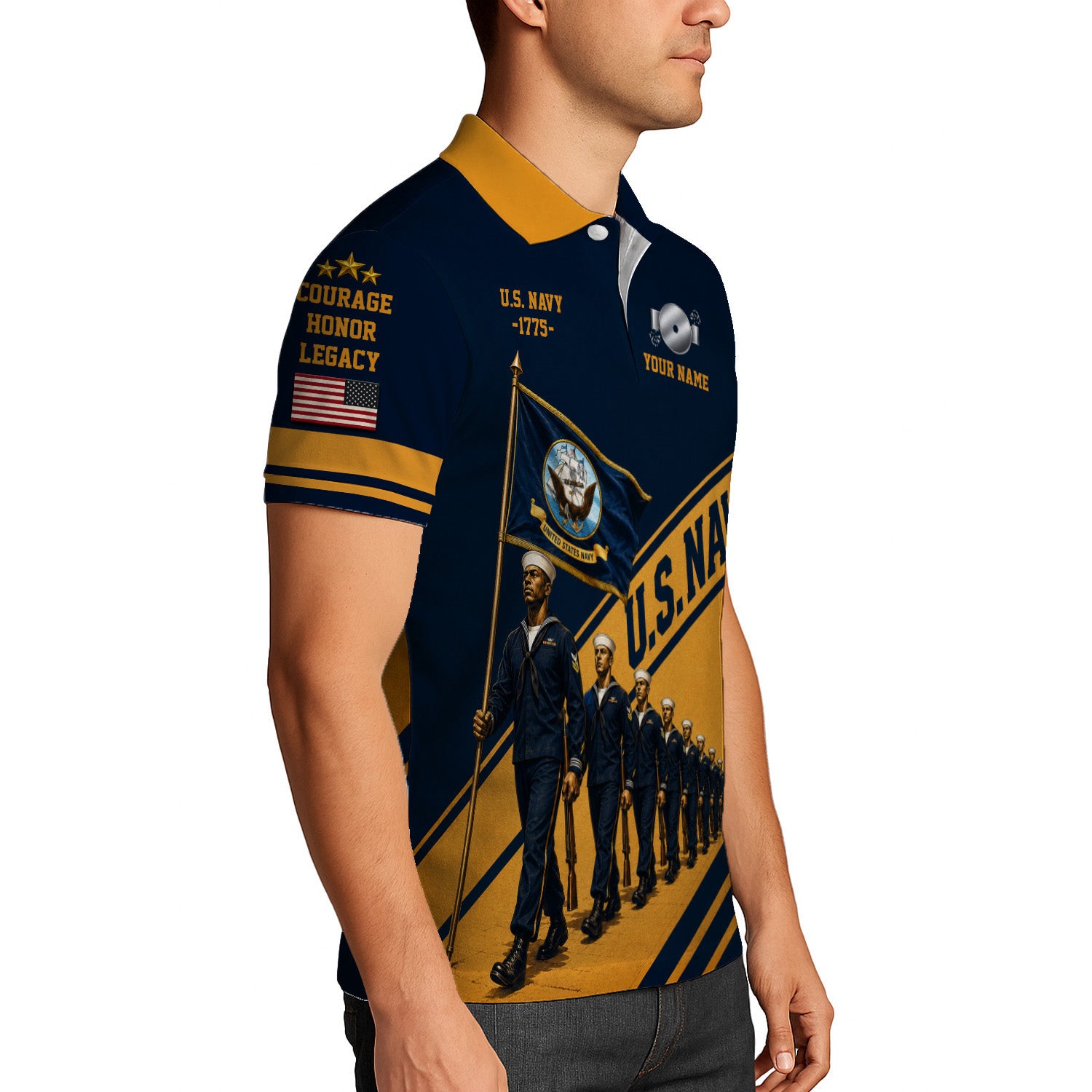 Personalized US Navy Sailor 3D All-Over Print Polo Shirt