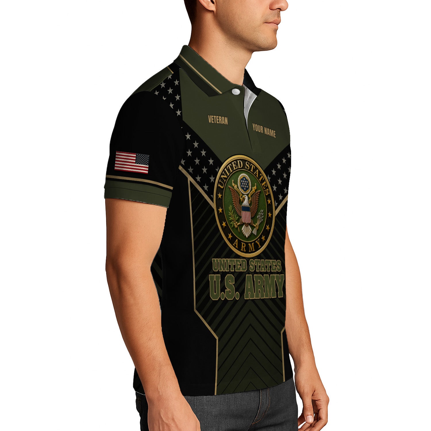 US Army Military Personalized Rank Polo Shirt Gift for Men