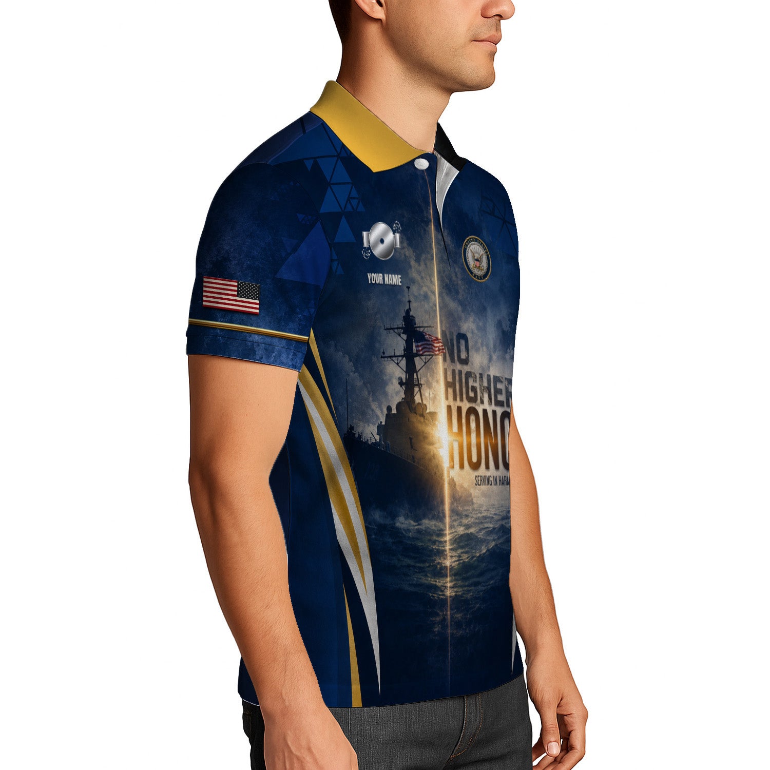US Navy Military Personalized Rank Polo Shirt Gift for Men