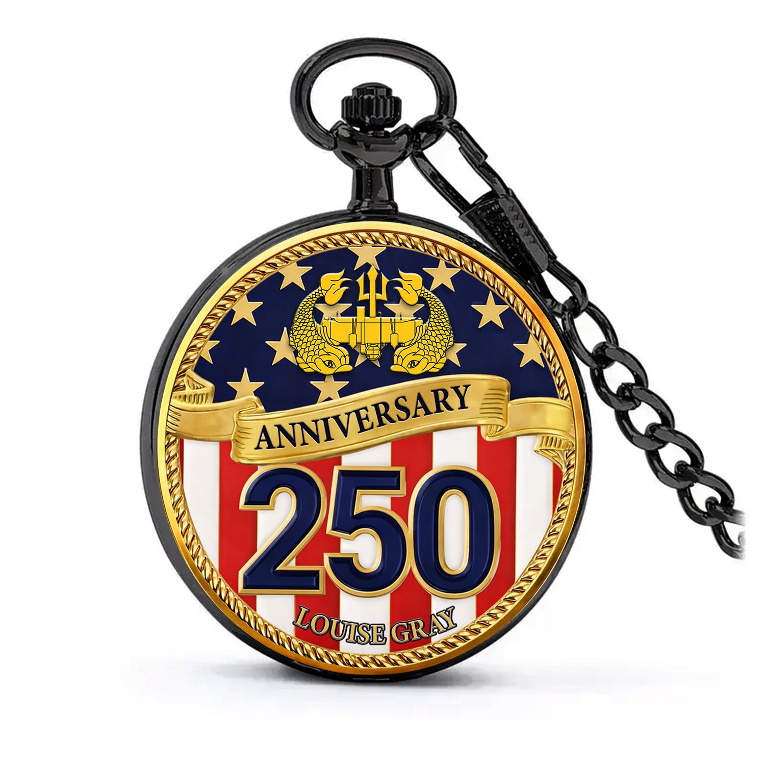 Personalized US Navy Pocket Watch Custom Text Military Retirement Gift