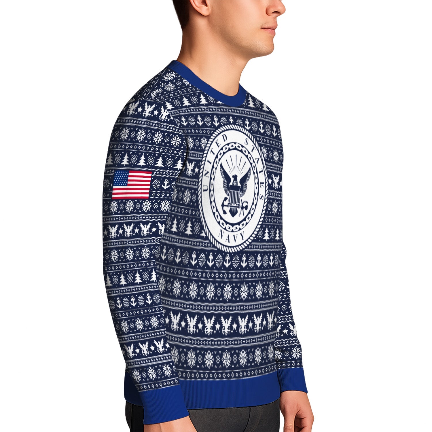 Personalized US Navy Christmas Ugly Sweater KRUST11
