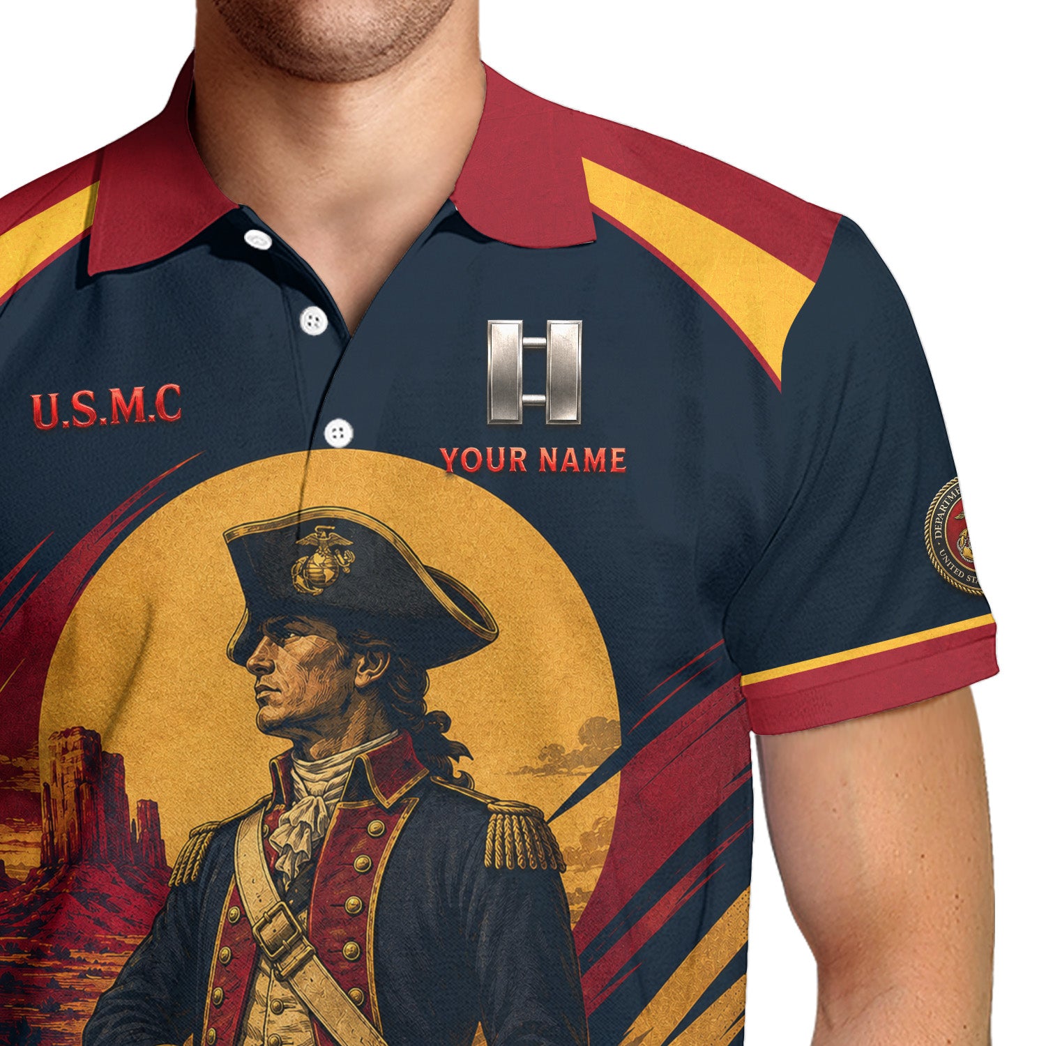 Custom USMC Veteran 3D Polo Shirt with Name and Rank