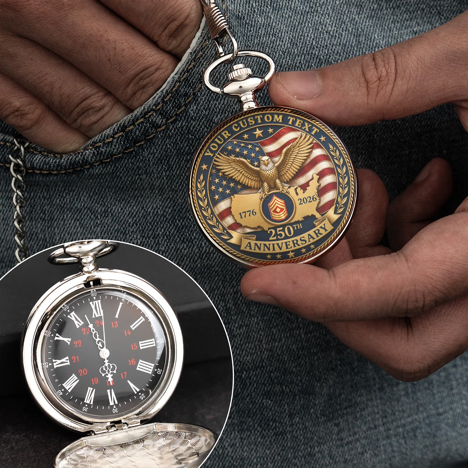USMC Veteran Pocket Watch Custom Rank and Name