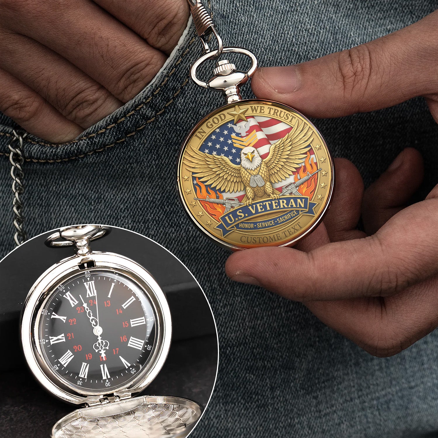 Personalized US Navy 250th Anniversary Gift Pocket Watch