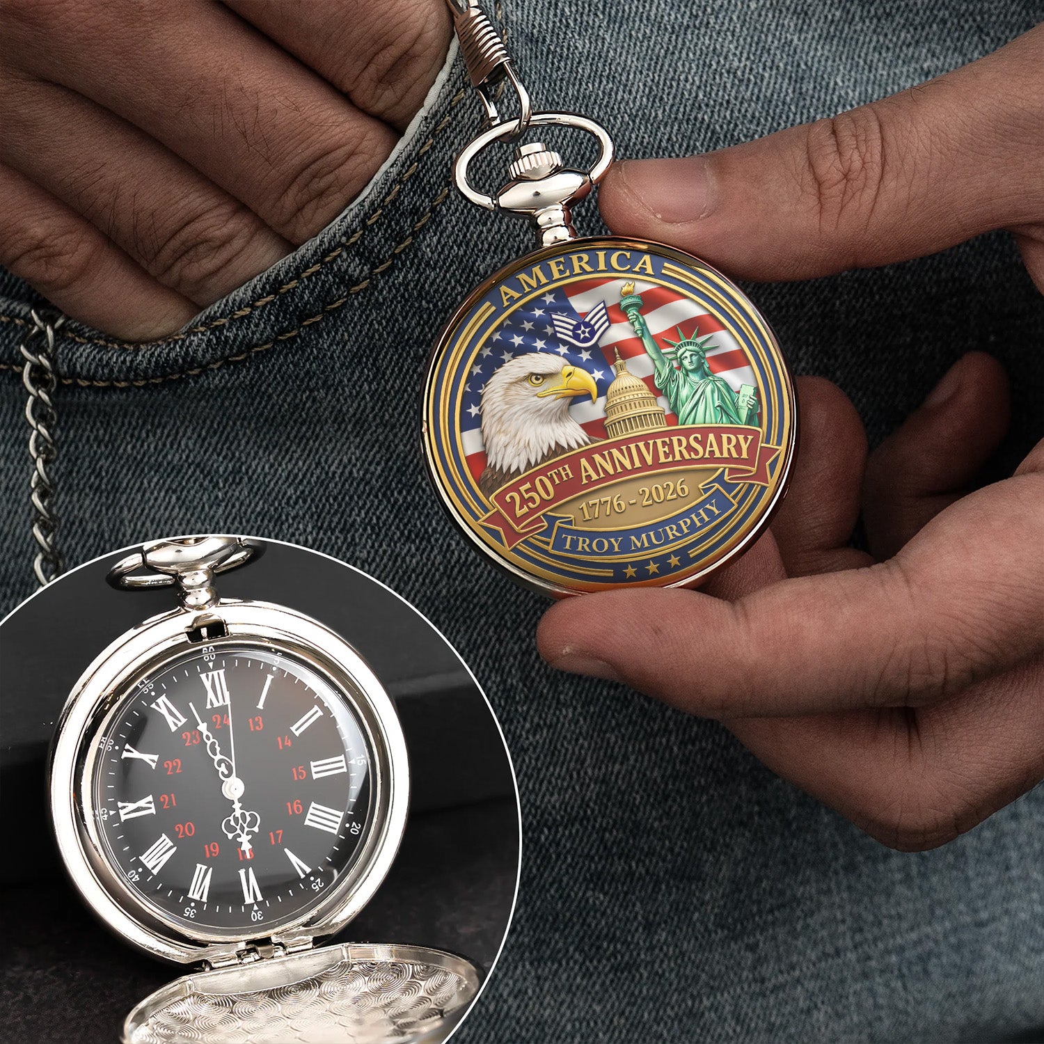 US Air Force Pocket Watch Custom Text Military Gift