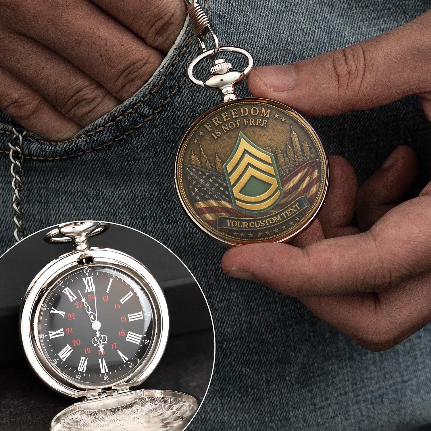Personalized Army Pocket Watch Custom Rank 250th Anniversary