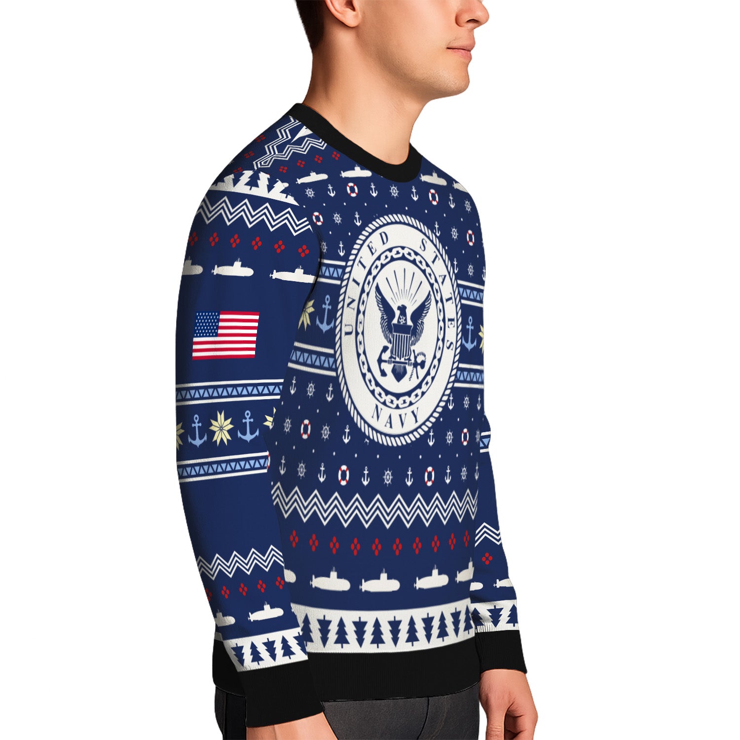 Custom Ranks And Text US Navy Ugly Christmas Sweater for Women Men KRUST01
