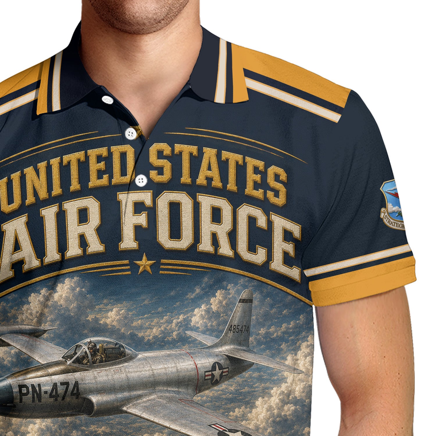 Custom USAF Name Rank 3D Polo Shirt for Veterans
