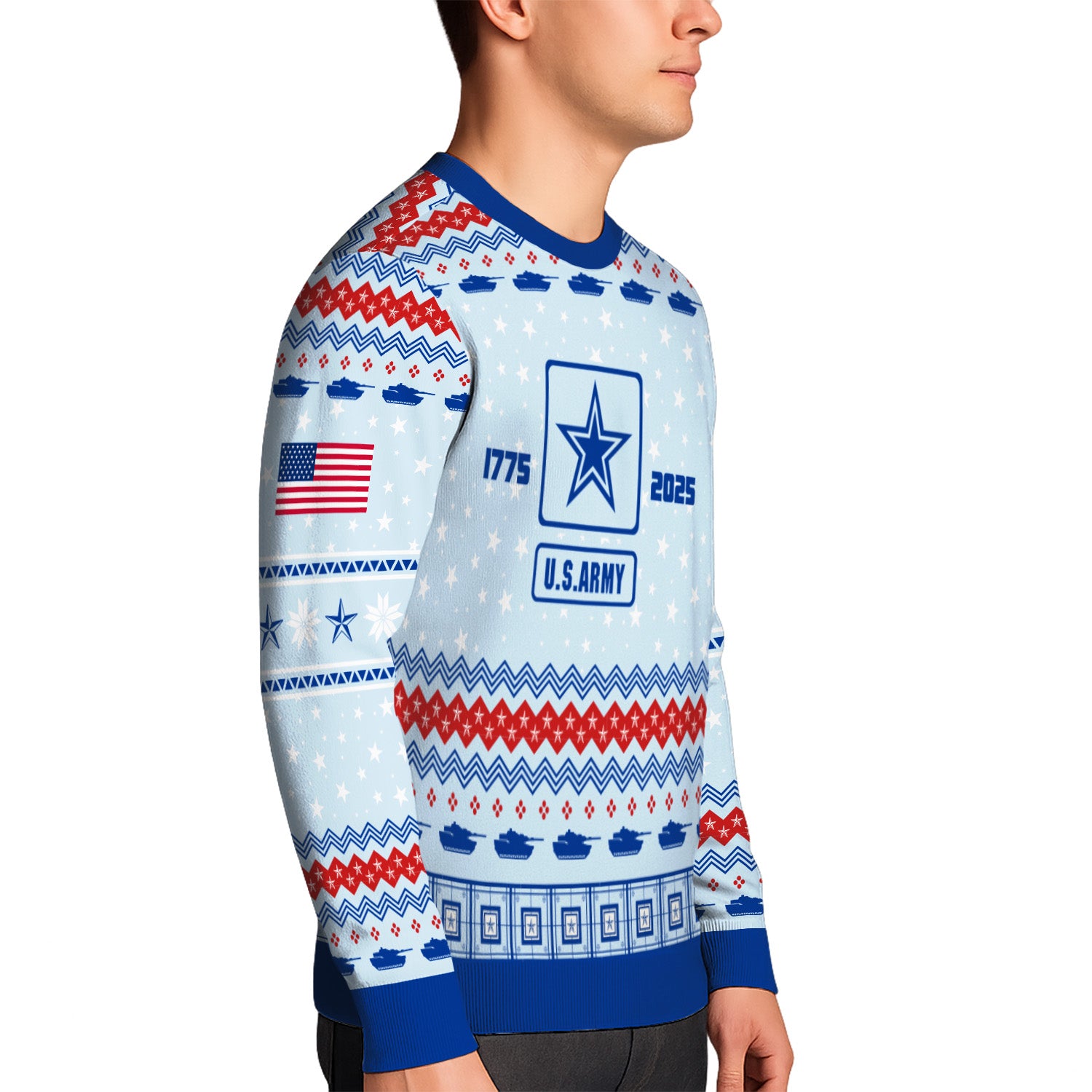 Custom Ranks And Text US Army Ugly Christmas Sweater for Women Men KRUST02