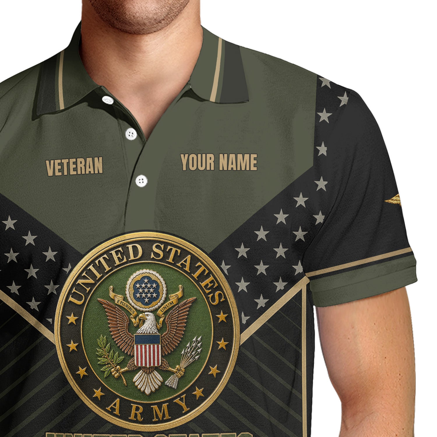 US Army Military Personalized Rank Polo Shirt Gift for Men