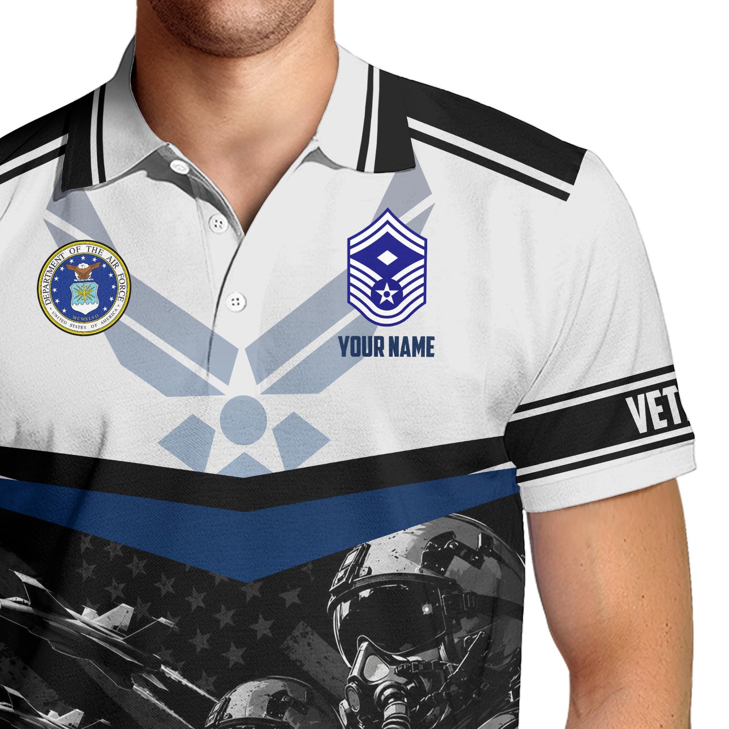Personalized US Air Force Rank 3D All-Over Print Polo Shirt Gift