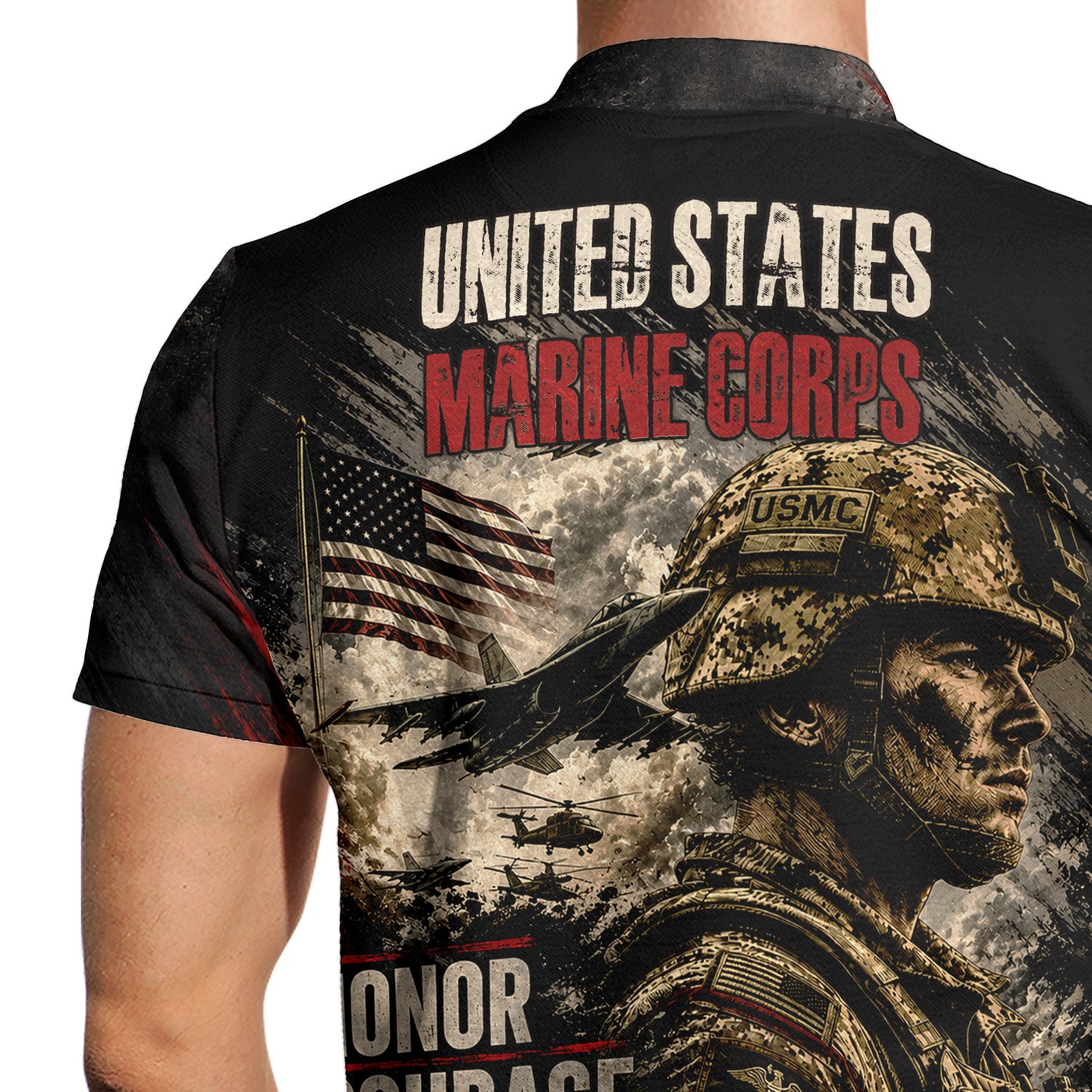 US Marine Corps Personalized Military Rank All Over Print Polo Shirt