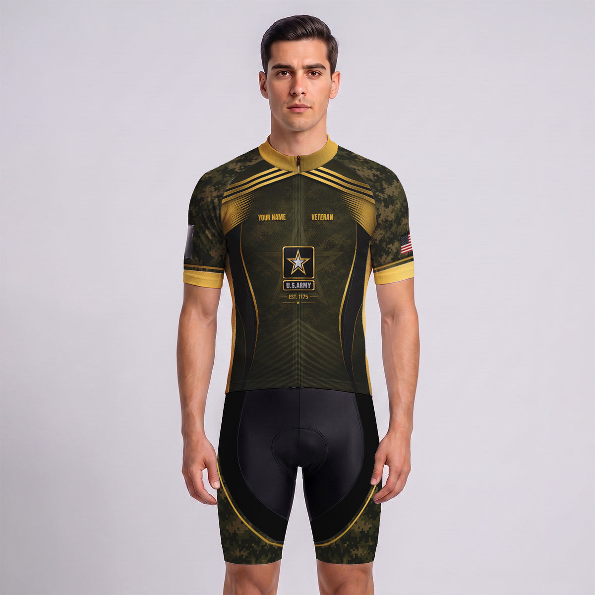 Personalized U.S. Army Cycling Jersey Custom Name & Rank Veteran Shirt